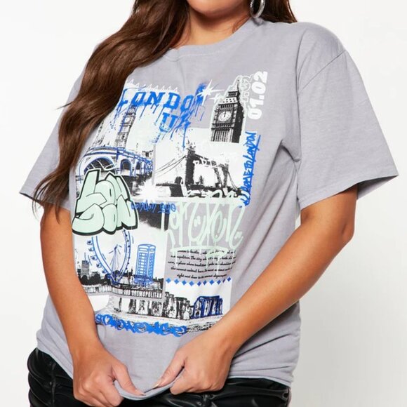 Fashion Nova Womens Plus Size Life In London Gray Shirt New 1X, 2X, 3X - Picture 1 of 5